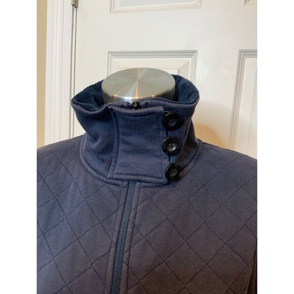 The North Face Long Navy Blue Quilted Sweatshirt Zip-Up Jacket,  Size M - Picture 2 of 6